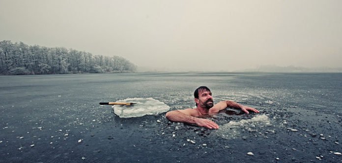 Wim Hof in frozen lake